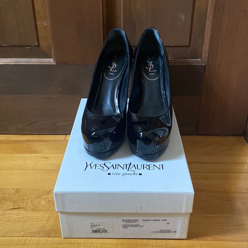 Authentic Yves Saint Laurent Tribtoo 80 Pumps size 39 Black Patent Leather 9